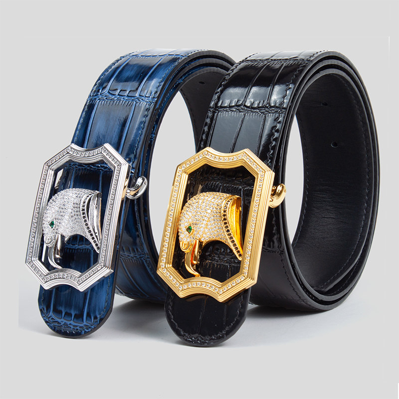 史蒂芬老鹰头平滑扣商务休闲真皮男士皮带镶钻鳄鱼纹牛皮男装腰带