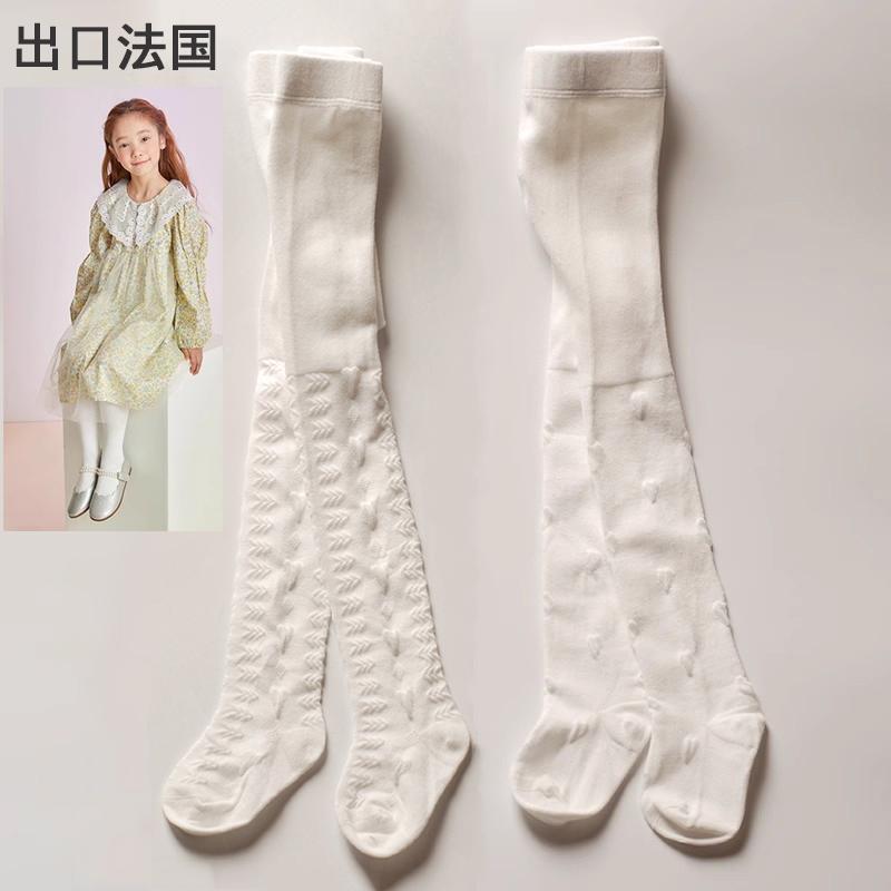 出口法国儿童连裤袜女童春秋季袜子中大童大PP裤袜白色宝宝打底袜