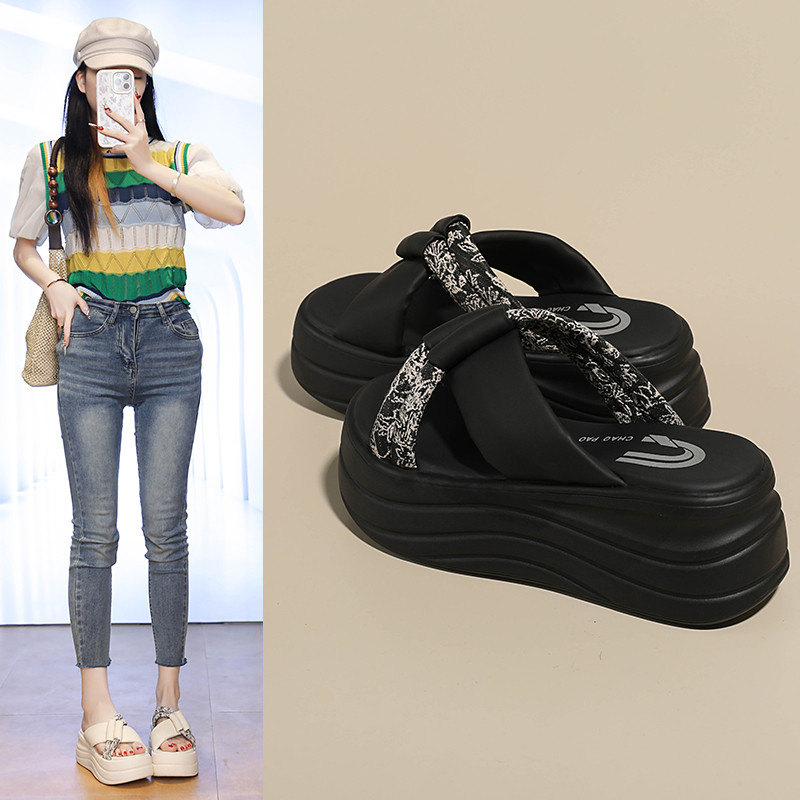 2026小个子高跟松糕厚底拖鞋女夏季外穿时尚百搭休闲不累脚凉拖鞋