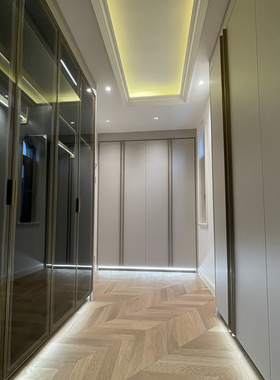 威法VlFA同款全屋进口绒面咖大衣帽间天地铰玻璃门别墅衣柜极简风