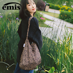 韩国emis帆布包宋慧乔孔孝真明星同款小豹纹单肩出游百搭购物袋包