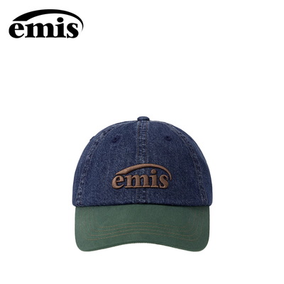韩国emis棒球帽金珍京同款男女情侣学院风水洗牛仔鸭舌帽蓝拼绿