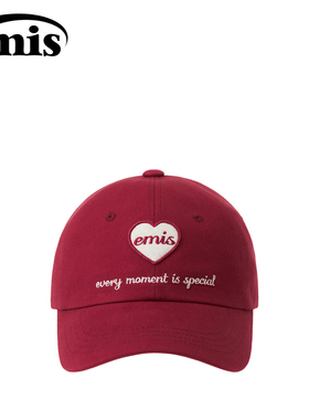 韩国emis心形标志棒球帽红色休闲百搭大头围男女同款