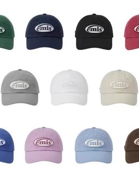 emis帽子女同色系徽章棒球帽可乐标绿色软顶鸭舌帽时尚潮流帽子