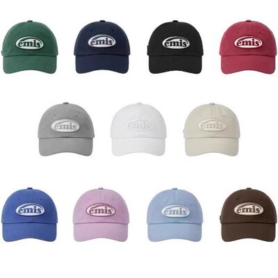 emis帽子女同色系徽章棒球帽可乐标绿色软顶鸭舌帽时尚潮流帽子