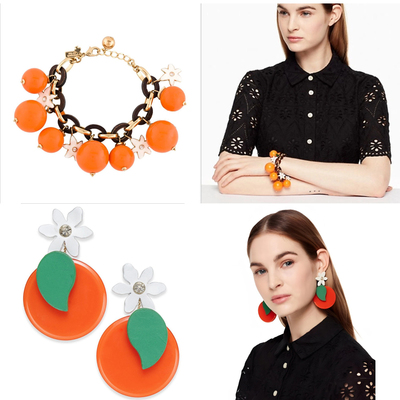 ks Crystal,Enamel Wood 'Citrus Crush' Charm橙子手链款张耳环