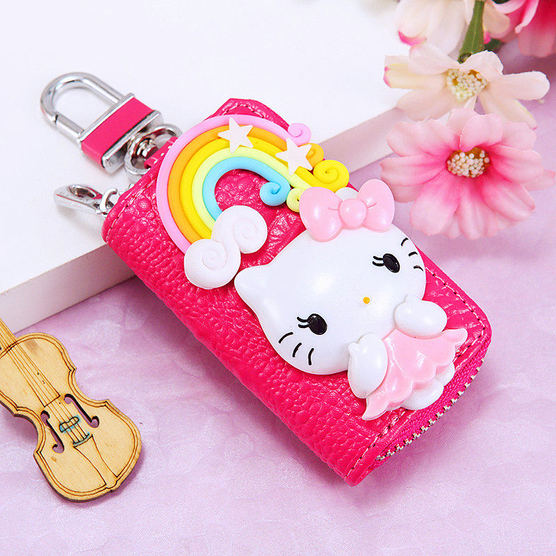 韩国创意kitty汽车钥匙包少女ins可爱卡通真皮钥匙扣女士锁匙包腰