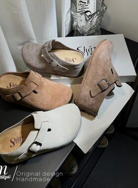 ShānRen增高款7.0CM跟高勃肯鞋半拖女新款厚底休闲包头拖鞋外穿