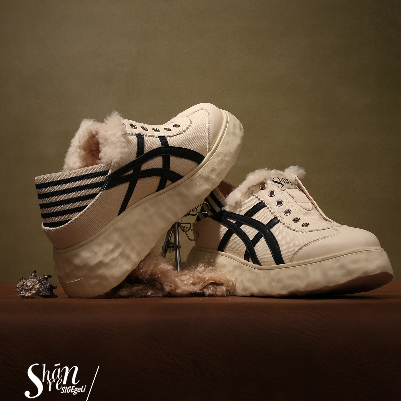 ShānRen 内增高8.0cm厚底 羊羔毛帆布德训鞋加绒冬季休闲板鞋女,女鞋,帆布鞋,淘宝优惠券,粉丝福利购,淘宝优惠卷