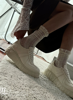 ShānRen内增高 8.0cm新款真皮系带厚底德训鞋休闲板鞋女小白鞋潮