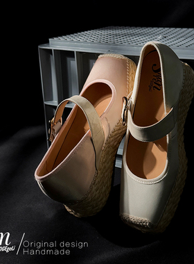 ShānRen野奢草芒 手工的锤炼 编织松糕厚底玛丽珍鞋女内增高单鞋