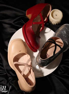 ShānRen原创 法式复古交叉带玛丽珍鞋女真皮粗跟浅口单鞋芭蕾风