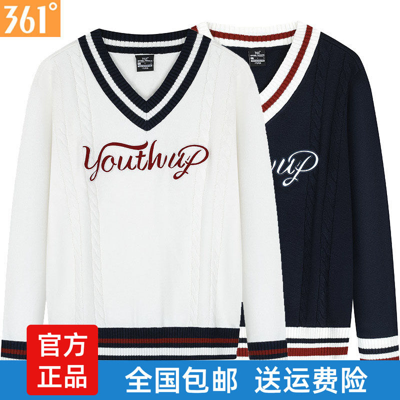 361度女士学院风套头毛衫V领新品