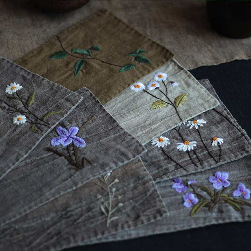野蛮生长|纯亚麻手工刺绣杯垫茶席茶垫茶巾diy材料包防烫吸水手缝,餐饮具,茶巾,淘宝优惠券,粉丝福利购,淘宝优惠卷
