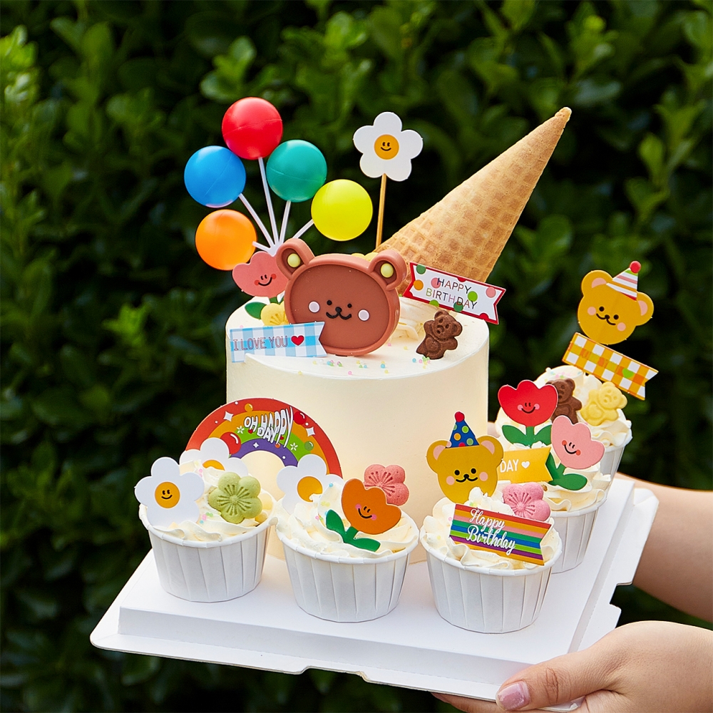 小红书网红款马芬杯蛋糕装饰插件小熊彩虹小花横幅甜品台烘焙装扮