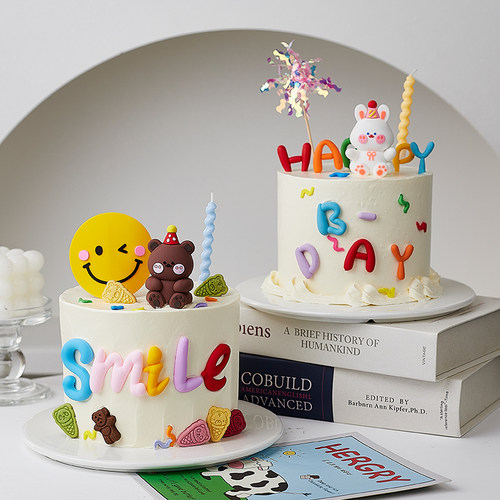 派对帽熊兔蛋糕装饰摆件