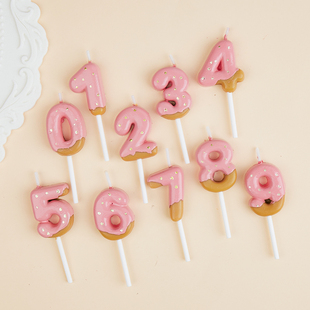 创意甜甜圈巧克力粉色生日蜡烛0 饰蜡烛派对插件 9数字生日蛋糕装