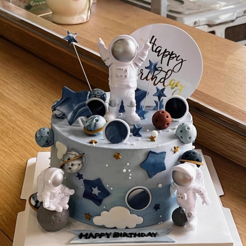 宇航员蛋糕装饰摆件星球五角星圆形hb亚克力插件儿童生日甜品装扮