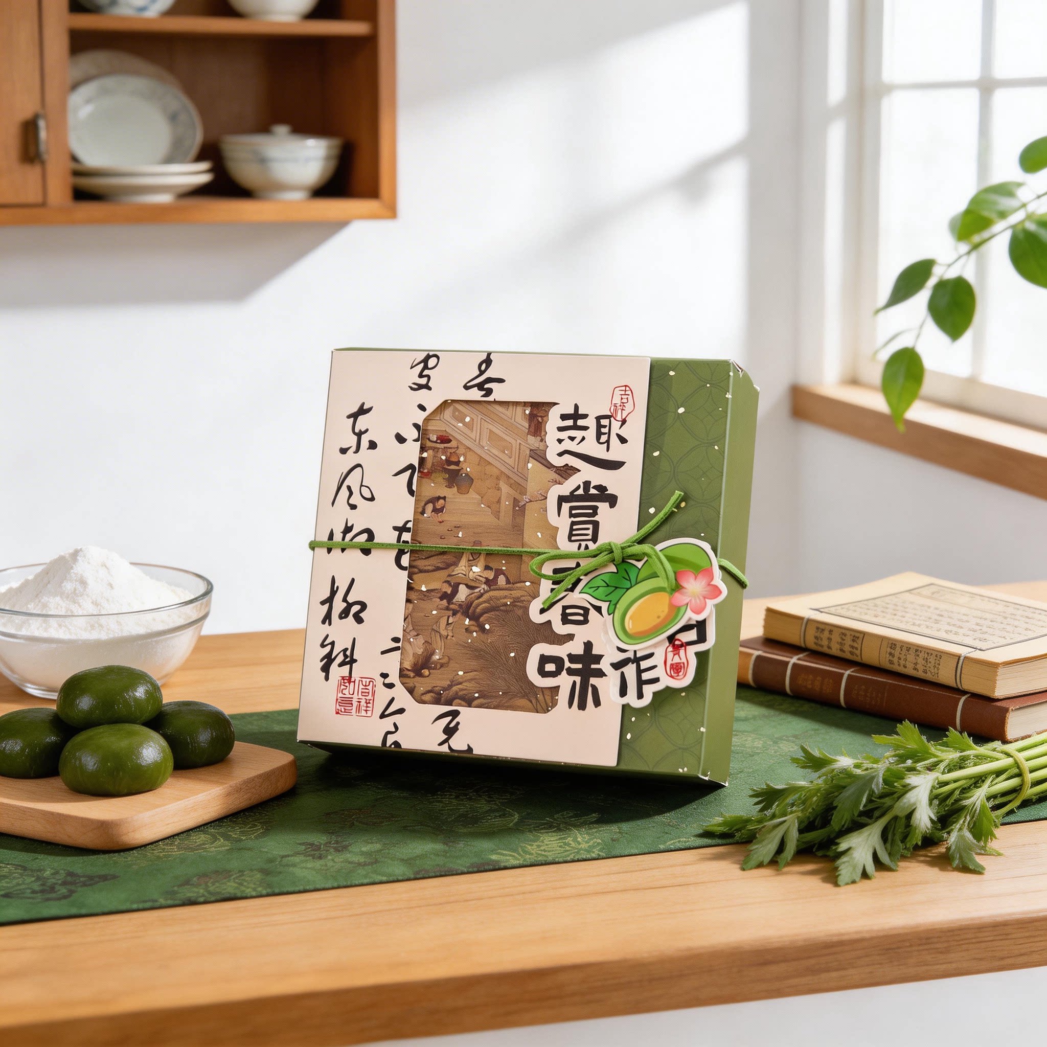 青团专用四粒包装盒清明果贴纸绿豆糕冰糕烘焙礼盒手提打包空盒子