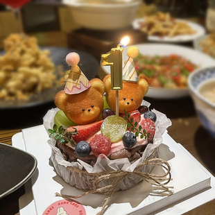 情人节214巴斯克小熊头面包烘焙蛋糕装 饰摆件情侣周年纪念日插件