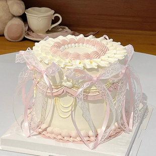 网红芭蕾风蛋糕装饰摆件蝴蝶结丝带女神闺蜜女生朋友生日甜品配件