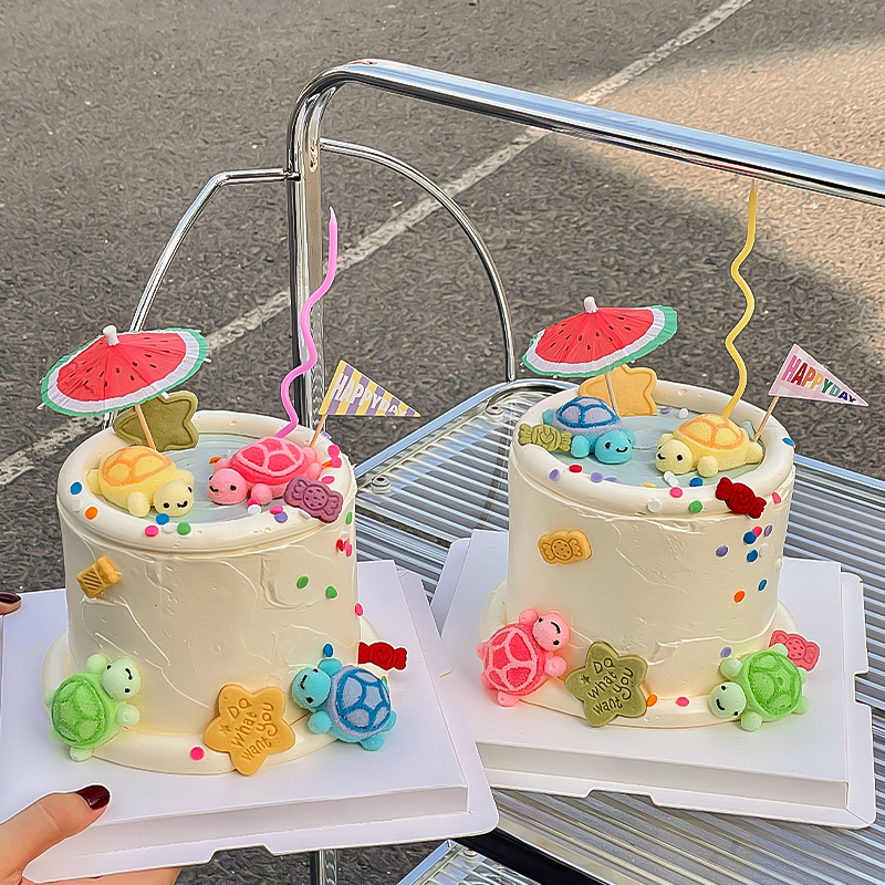 卡通小乌龟棉花糖蛋糕装饰摆件