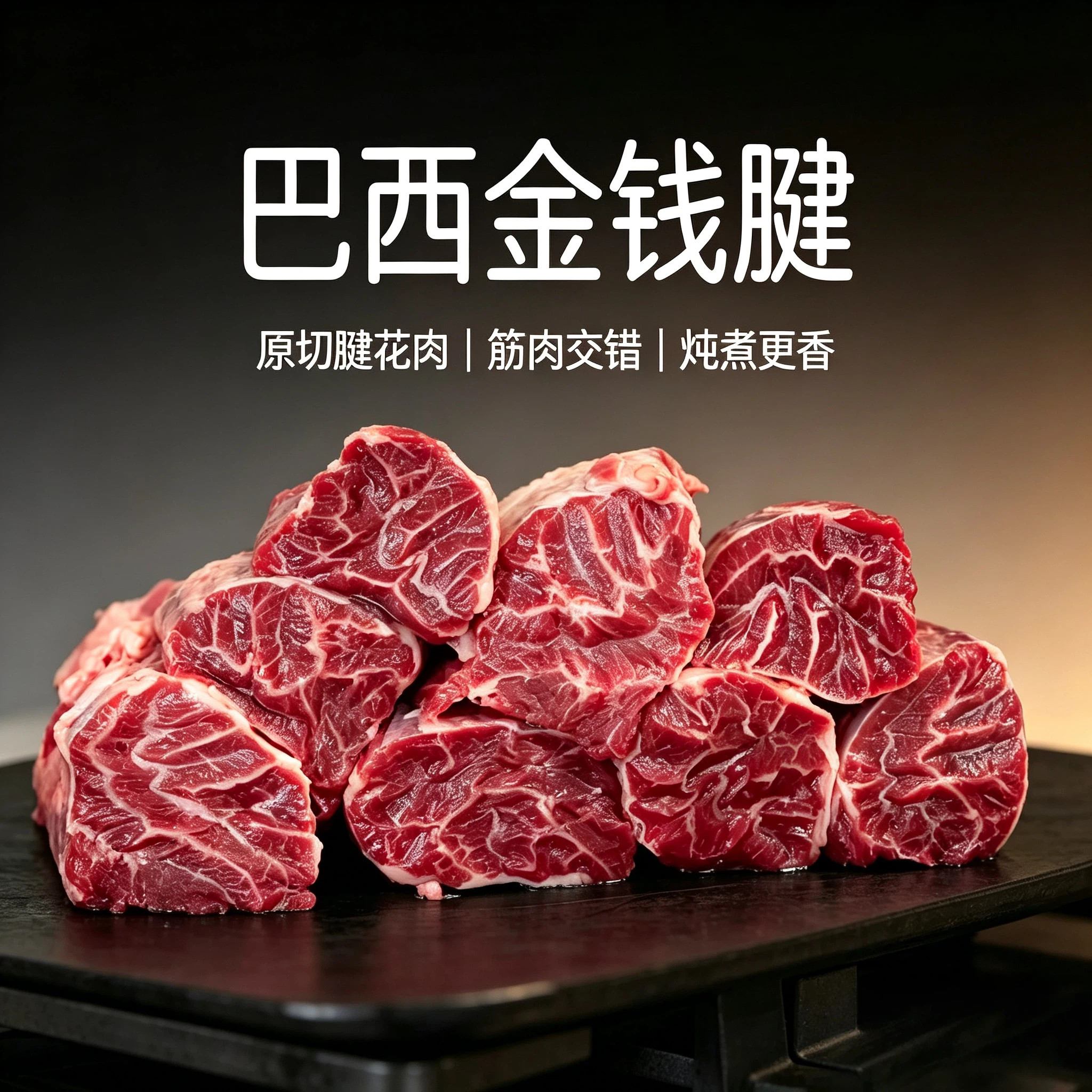 巴西原切金钱腱牛腱子心牛肉五花趾腱芯三花精修酱卤炖烤肉串商用