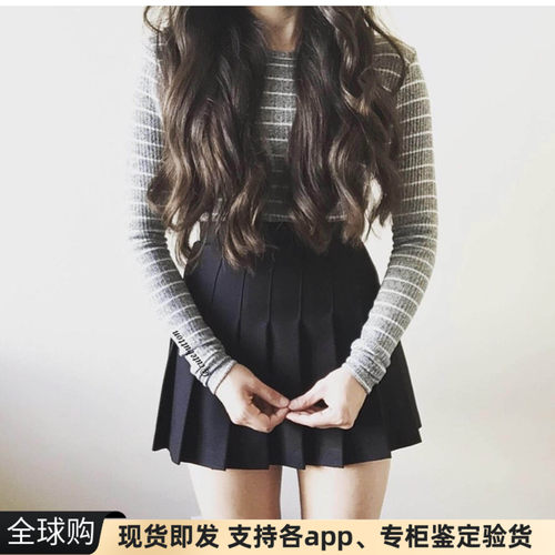正品美产AA纯色高腰百褶裙JK短裙