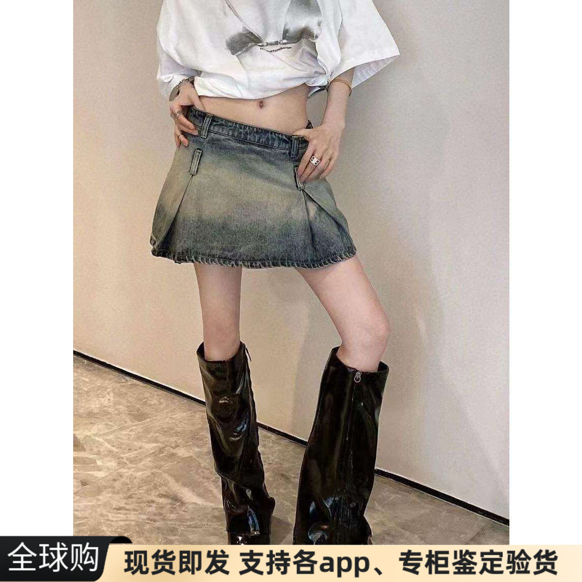 超短A字y2k水洗做旧牛仔低腰裙