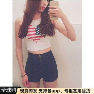 现货美国apparel/AA美国国旗印花无袖短款背心上衣