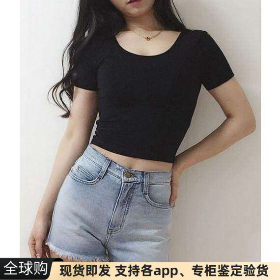 现货美国服饰apparel AA水洗做旧毛边复古高腰牛仔短裤热裤
