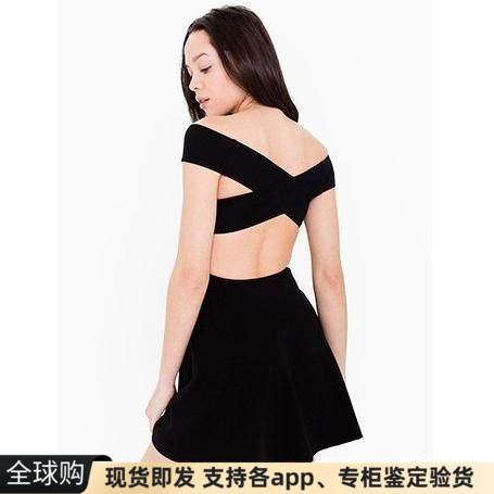 现货美国american Apparel AA ins交叉绑带露背一字领露肩连衣裙