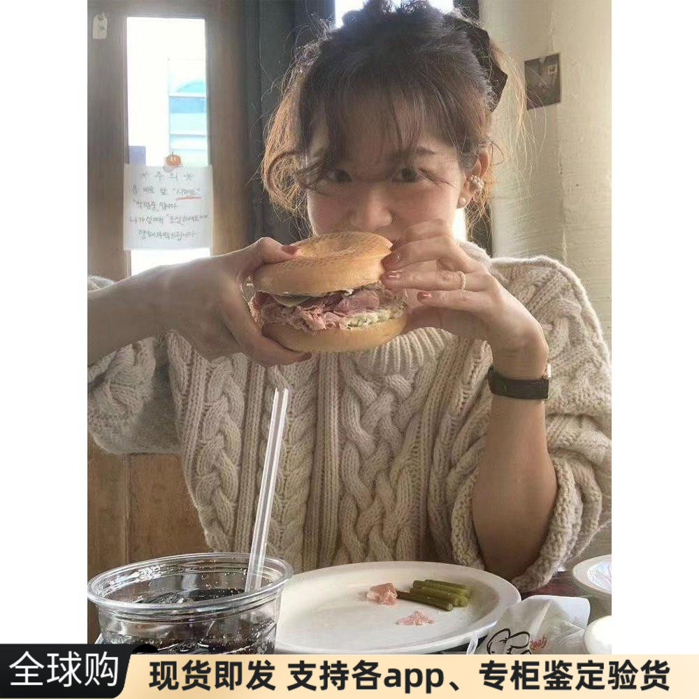 正品现货韩国barnnet八奶粗棒针麻花绞花圆领套头羊毛衣针织衫