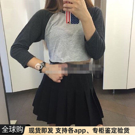 美国AA American Apparel潮ins网红短款拼色七分袖插肩棒球t女