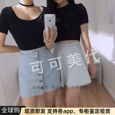 现货美国american apparel AA ins风大圆领短袖露背连体衣芭蕾服