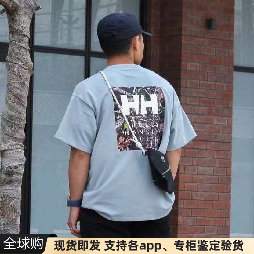 正品日本Helly Hansen背后字母logo方块印花宽松短袖t恤潮男女
