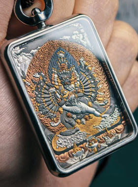 巴赫工作室非遗陨铁大威德金刚唐卡手工铁翦金工艺吊坠男女项链