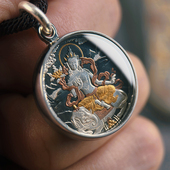 巴赫工作室普贤唐卡国家非遗铁翦金工艺圆形吊坠男女款 项链24k金