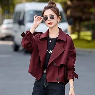 红色风衣短款外套爆款小个子2025