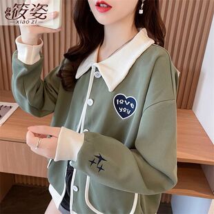 春秋新款撞色宽松女装长袖大码卫衣外套女潮