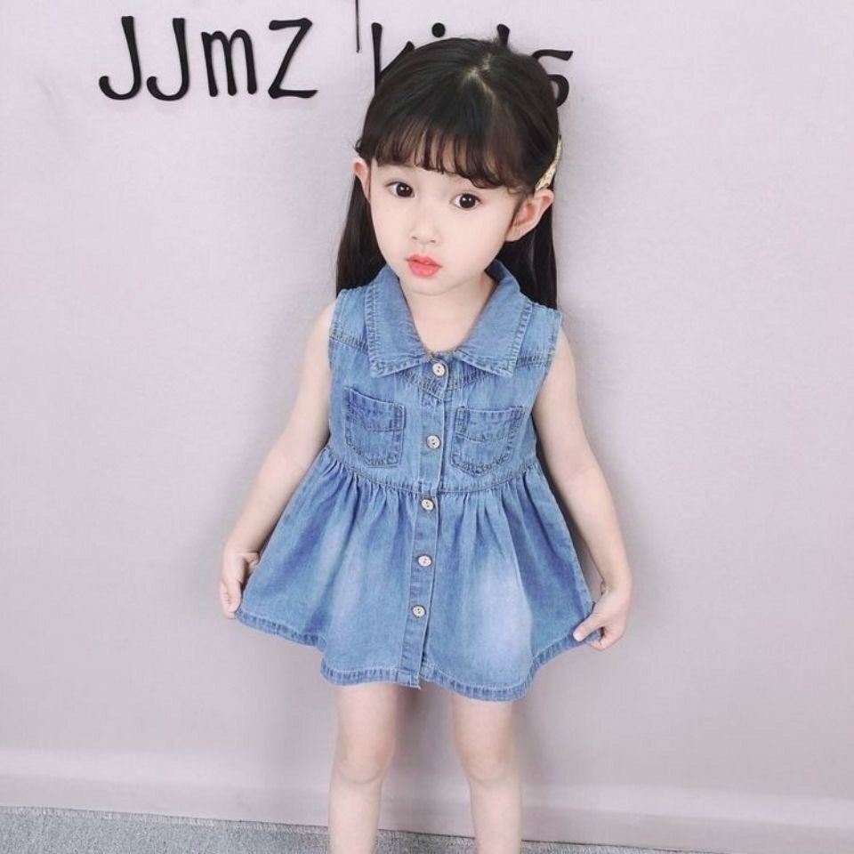 小童连衣裙夏装新款女童女宝宝洋气可爱牛仔公主裙无袖背心裙