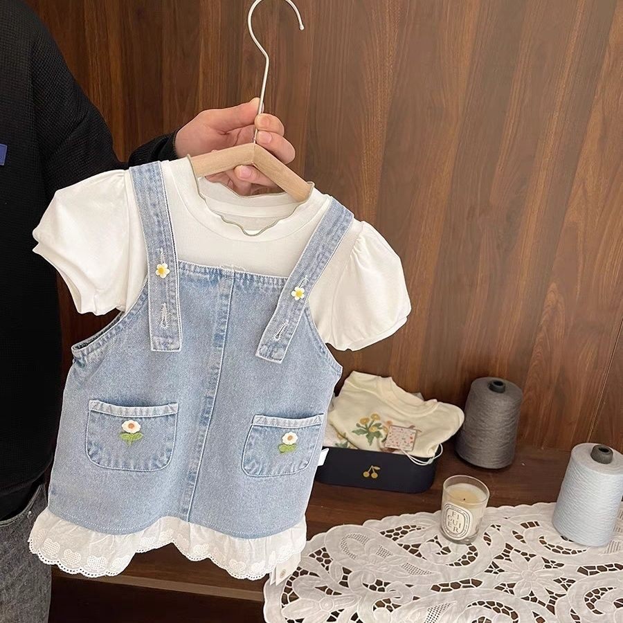 女宝宝牛仔背带裙套装春夏装新款