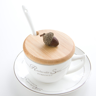 创意防尘环保实木竹diy手工马克茶杯配件水咖啡杯盖橡果款