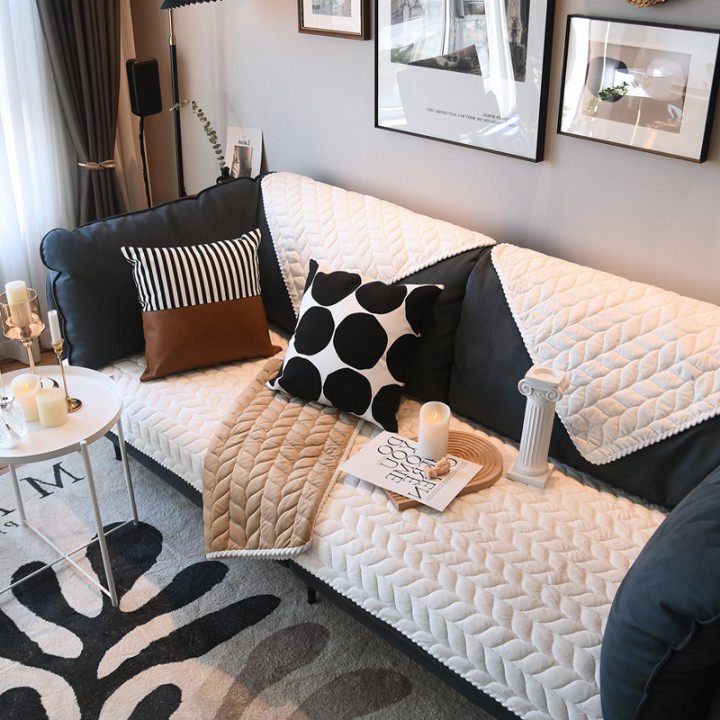 定制冬季短毛绒沙发垫简约沙发坐垫子现代防滑加厚沙发罩纯色暖阳