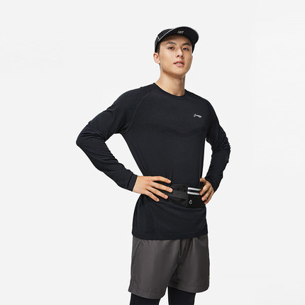 Lining/李宁正品冬季男子跑步系列纯色保暖运动长袖T恤ATLT077