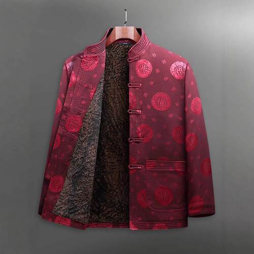 唐装男冬装爸爸棉衣爷爷过寿生日老人衣服中老年加绒加厚棉袄外套