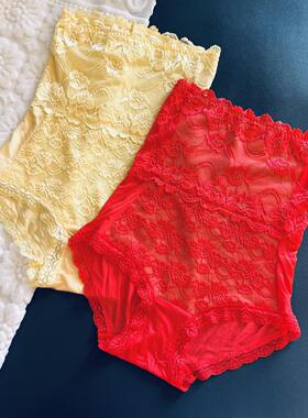 外贸薄高腰收腹提臀美体新年本命年大红色蕾丝+丝滑 三角裤女内裤