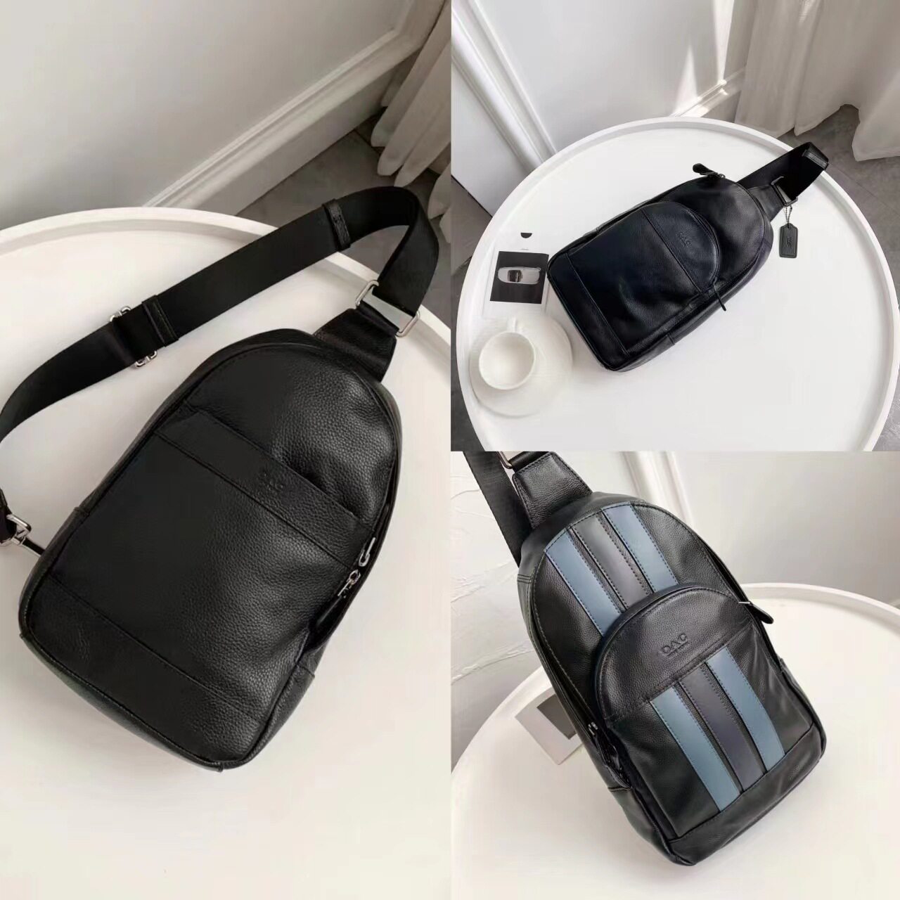 C家男士牛皮胸包时尚休闲背包单肩斜跨潮流百搭运动大容量男包