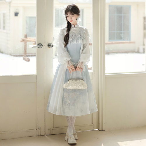 倚梦阁原创设计百合清露汉服女国风新中式日常通勤新款连衣裙7400