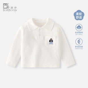 儿童衣服秋 男童polo衫 春秋婴儿打底衫 上衣长袖 T恤男宝宝白色衬衫